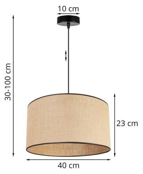 Závěsné svítidlo Juta, 1x jutové stínítko, (výběr ze 2 barev konstrukce), (fi 40cm), bl