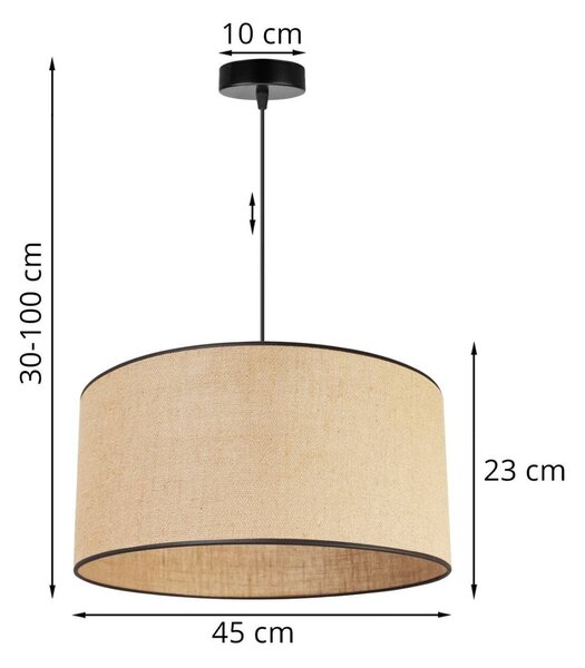 Závěsné svítidlo Juta, 1x jutové stínítko, (výběr ze 2 barev konstrukce), (fi 45cm), bl