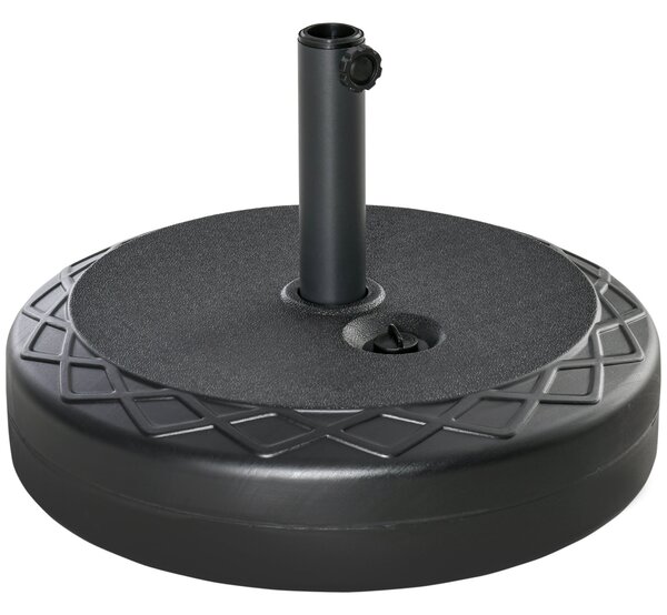 Stojan na slunečník Outsunny do 40 kg, kulatý, naplnitelný, držák, pro tyče o průměru 38/48 mm, pro balkon, terasu, zahradu, černý | Aosom