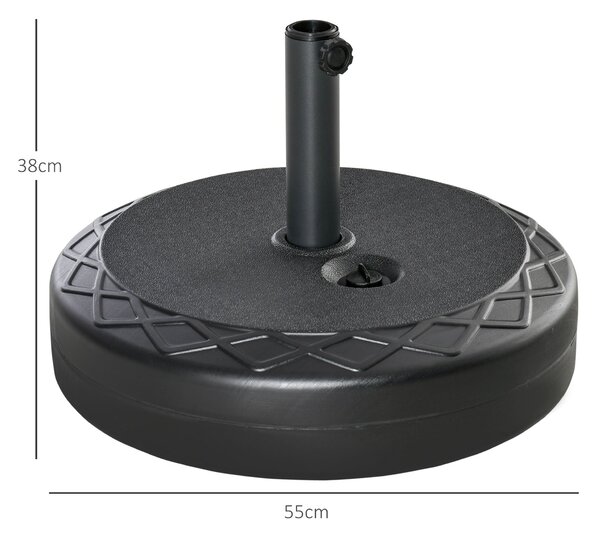 Stojan na slunečník Outsunny do 40 kg, kulatý, naplnitelný, držák, pro tyče o průměru 38/48 mm, pro balkon, terasu, zahradu, černý | Aosom