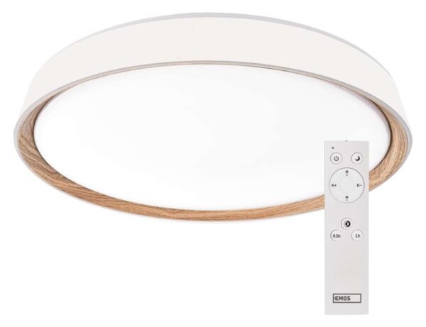 EMOS LED přisazené svítidlo ILVI, kruhové 30W, stmív. se změnou CCT, bílá+dřevo