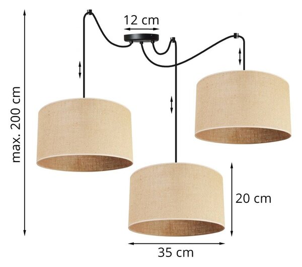 Závěsné svítidlo Juta Spider, 3x jutové stínítko, (výběr ze 2 barev konstrukce), (fi 35cm)