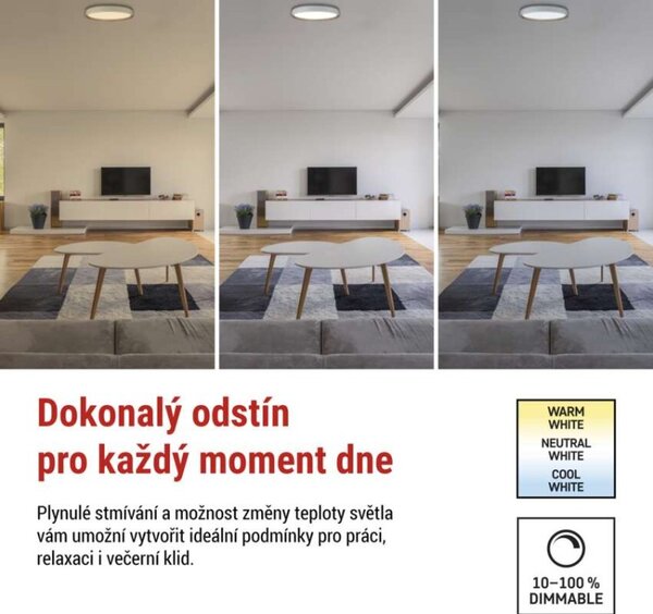 EMOS LED přisazené svítidlo ILVI, kruhové 30W, stmív. se změnou CCT, bílá+dřevo