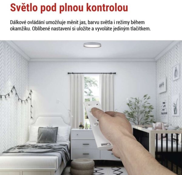 EMOS LED přisazené svítidlo ILVI, kruhové 30W, stmív. se změnou CCT, bílá+dřevo