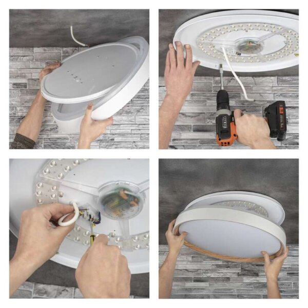 EMOS LED přisazené svítidlo ILVI, kruhové 30W, stmív. se změnou CCT, bílá+dřevo