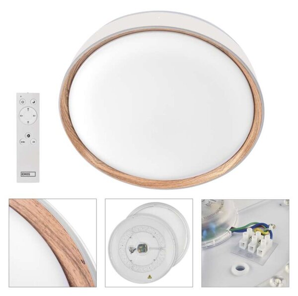 EMOS LED přisazené svítidlo ILVI, kruhové 30W, stmív. se změnou CCT, bílá+dřevo