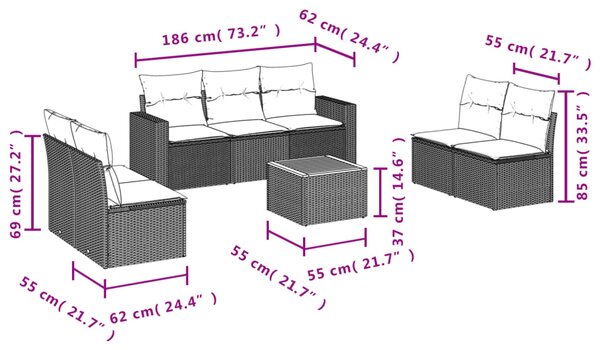 8dílná zahradní sedací souprava s poduškami černá polyratan 3224075