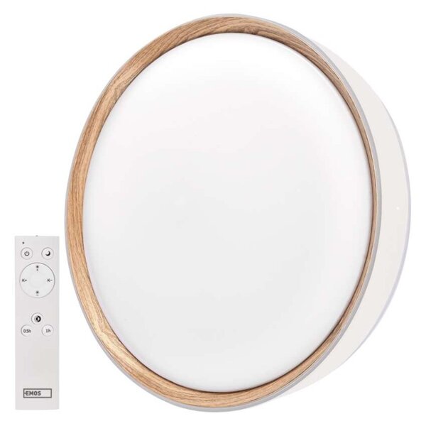 EMOS LED přisazené svítidlo ILVI, kruhové 30W, stmív. se změnou CCT, bílá+dřevo