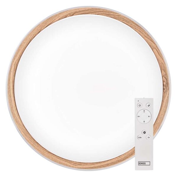 EMOS LED přisazené svítidlo ILVI, kruhové 30W, stmív. se změnou CCT, bílá+dřevo