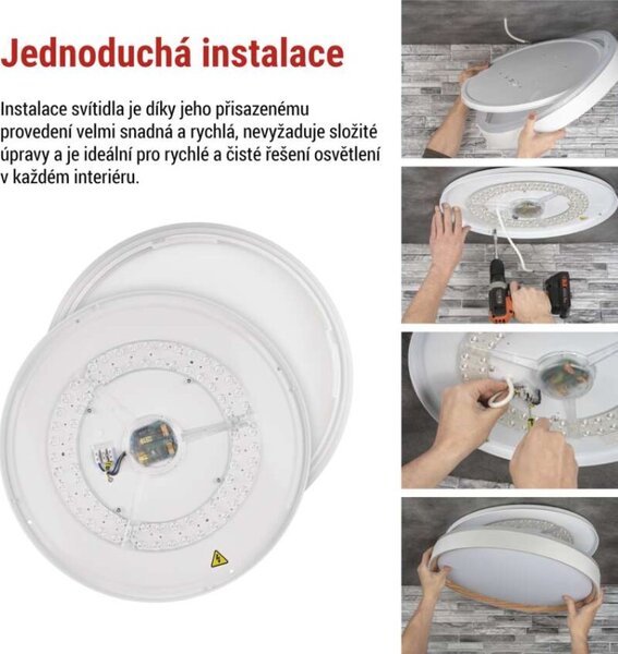 EMOS LED přisazené svítidlo ILVI, kruhové 30W, stmív. se změnou CCT, bílá+dřevo