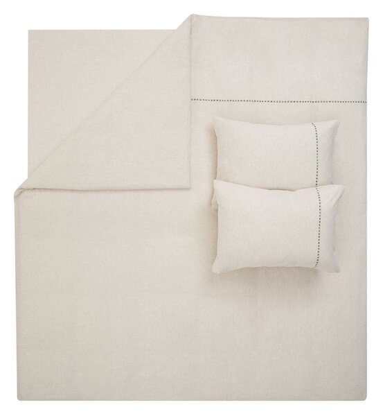 Povlečení King, s prostěradlem, na dvoulůžko, s příměsí lnu, bílé/khaki, 200x220 cm