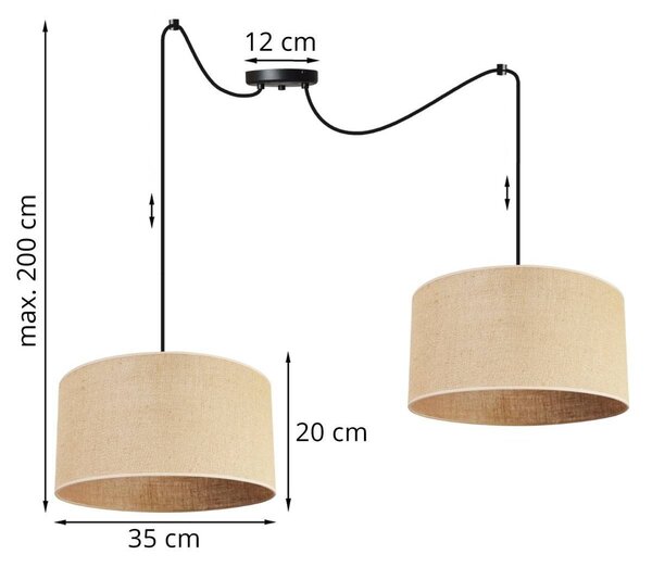 Závěsné svítidlo Juta Spider, 2x jutové stínítko, (výběr ze 2 barev konstrukce), (fi 35cm)