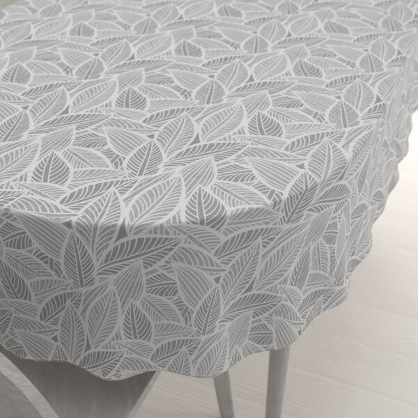 Biante Dekorační oválný ubrus Leona LN-169 Bílé listy na šedém 60x100 cm