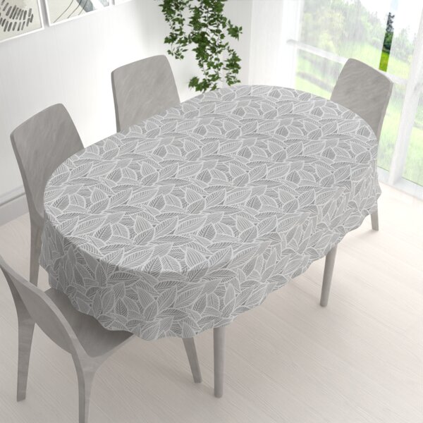 Biante Dekorační oválný ubrus Leona LN-169 Bílé listy na šedém 60x100 cm