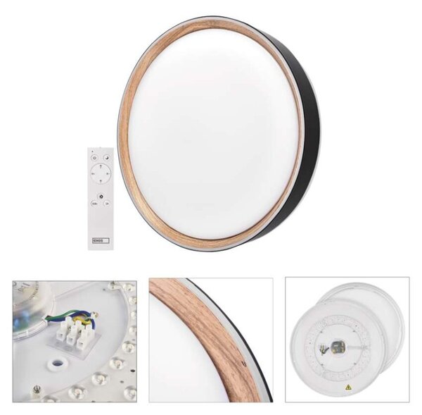 EMOS LED přisazené svítidlo ILVI, kruhové 30W, stmívání+CCT, černá+dřevo