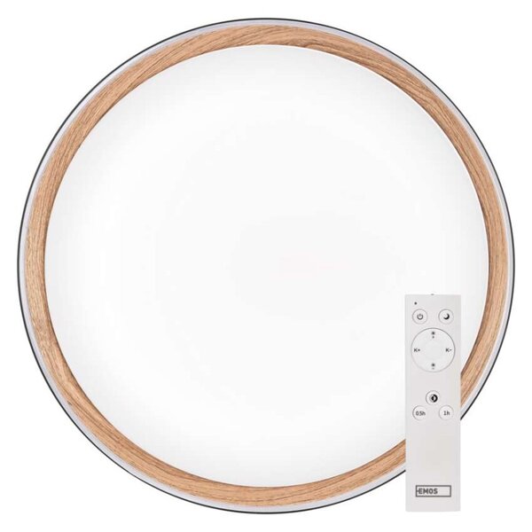 EMOS LED přisazené svítidlo ILVI, kruhové 30W, stmívání+CCT, černá+dřevo