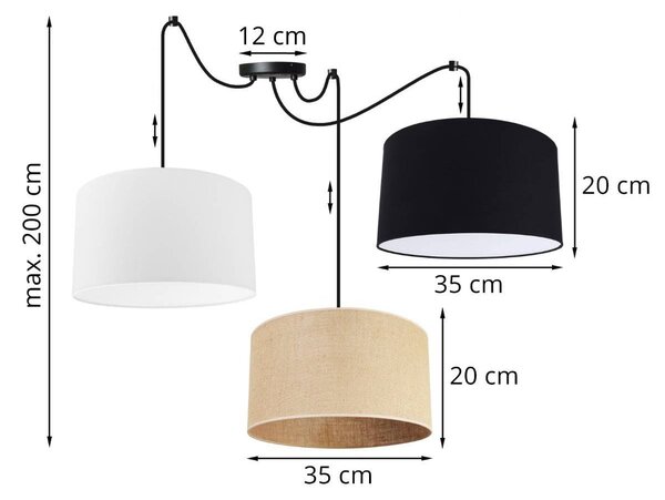 Závěsné svítidlo Indigo Spider, 3x textilní stínítko (mix 3 barev), (výběr ze 2 barev konstrukce), j