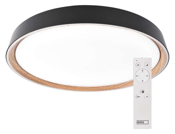 EMOS LED přisazené svítidlo ILVI, kruhové 30W, stmívání+CCT, černá+dřevo