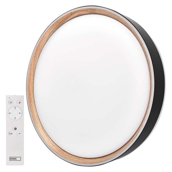 EMOS LED přisazené svítidlo ILVI, kruhové 30W, stmívání+CCT, černá+dřevo