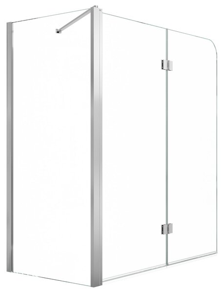 SucceBuy sprchová stěna pro vanu, 70/120x140 cm, částečně bez rámu, bezpečnostní sklo o tloušťce 6 mm, stříbrná barva, dvoukřídlá skládací stěna pro vanu s nano-povlakem, sklopná do úhlu 180°, 1 pevný panel a 2 sklopné panely