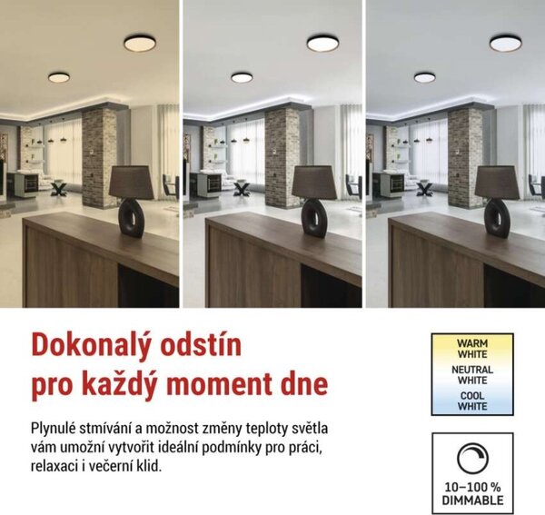 EMOS LED přisazené svítidlo ILVI, kruhové 30W, stmívání+CCT, černá+dřevo