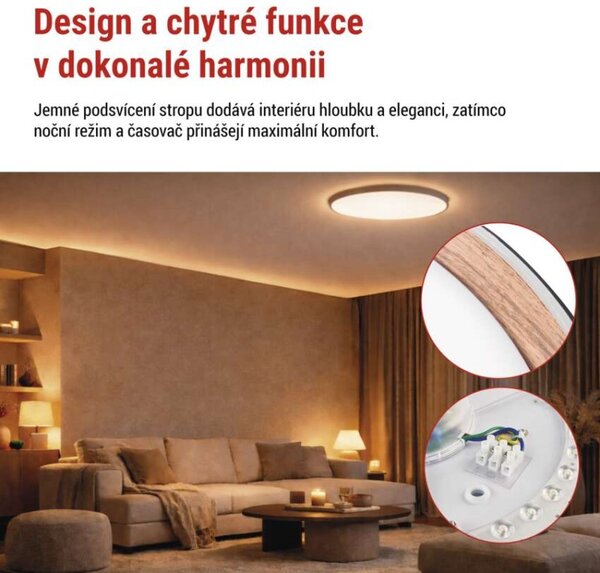 EMOS LED přisazené svítidlo ILVI, kruhové 30W, stmívání+CCT, černá+dřevo