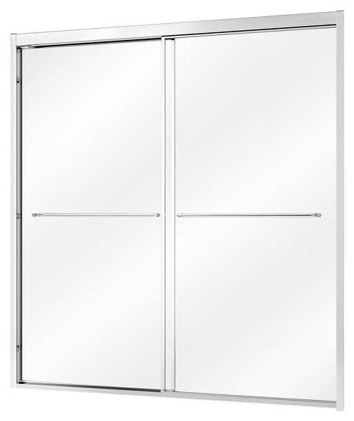 SucceBuy sprchová zástěna pro vanu, rozměry 1524x1524 mm, částečně rámovaná, bezpečnostní sklo o tloušťce 6 mm, stříbrný hliníkový rám, dvoukřídlé posuvné dveře s nerezovými madly
