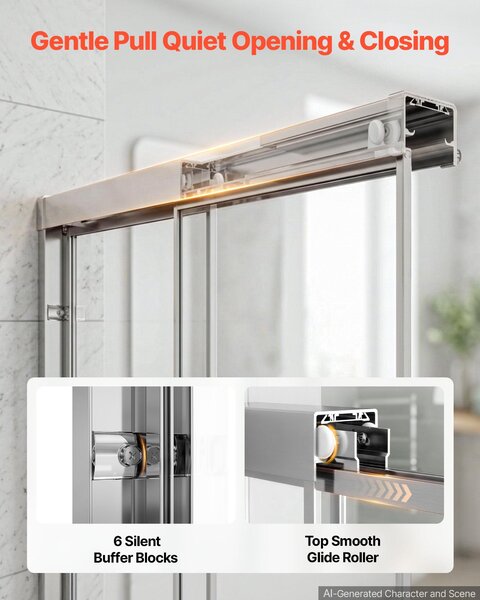 SucceBuy sprchová zástěna pro vanu, rozměry 1524x1524 mm, částečně rámovaná, bezpečnostní sklo o tloušťce 6 mm, stříbrný hliníkový rám, dvoukřídlé posuvné dveře s nerezovými madly