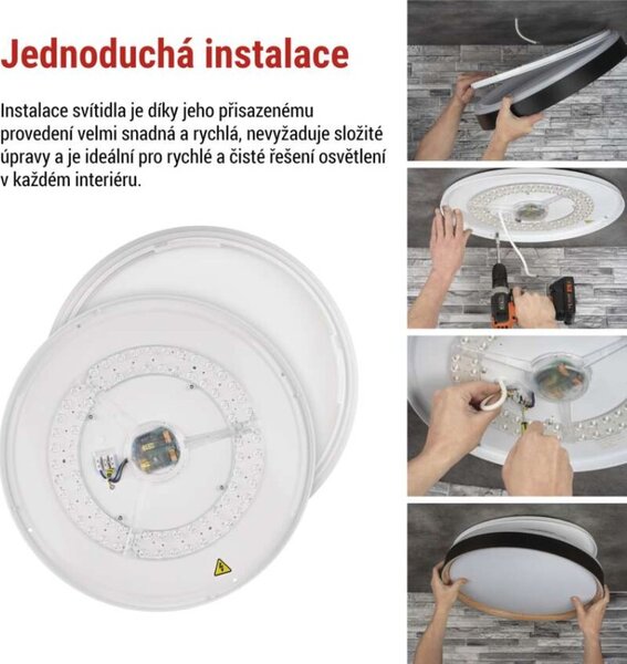 EMOS LED přisazené svítidlo ILVI, kruhové 30W, stmívání+CCT, černá+dřevo