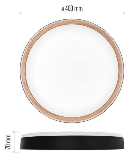 EMOS LED přisazené svítidlo ILVI, kruhové 30W, stmívání+CCT, černá+dřevo