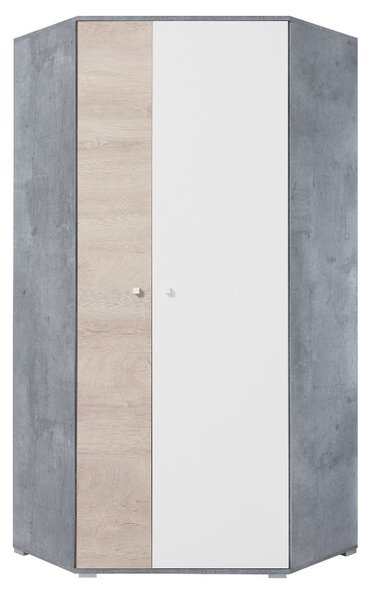 Rohová šatní skříň Omega - bílá/dub/beton