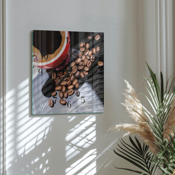 Skleněné hodiny na stěnu Šálek kávy zskc-30x30-00185334