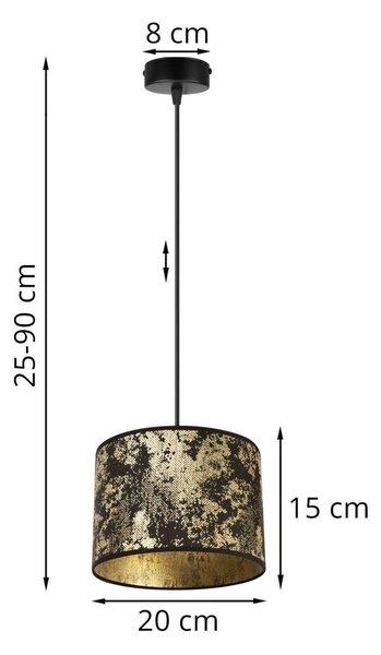 Závěsné svítidlo Werona 2, 1x černé/zlaté textilní stínítko, (fi 20cm), g