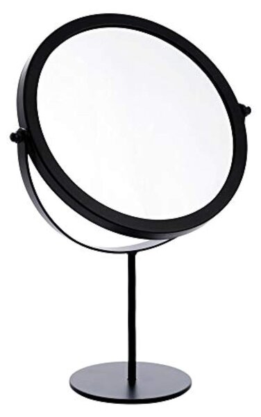 TRANKIELO® - Samostatně stojící, nastavitelný kovový zrcadlo – Kulaté zrcadlo o průměru 19 cm, černé barvy – Ideální pro líčení a dekoraci