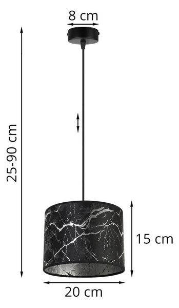 Závěsné svítidlo Werona 3, 1x černé textilní stínítko se vzorem, (fi 20cm), s