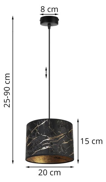 Závěsné svítidlo Werona 3, 1x černé textilní stínítko se vzorem, (fi 20cm), g