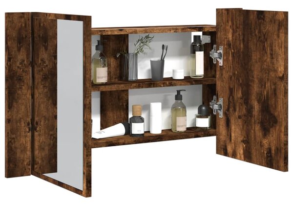 LED koupelnová skříňka se zrcadlem kouřový dub 80x12x45cm akryl