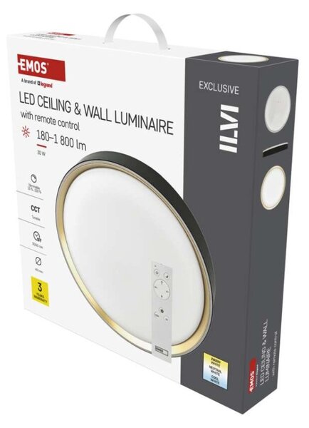 EMOS LED přisazené svítidlo ILVI, kruhové 30W, stmívání+CCT, černá+champagne