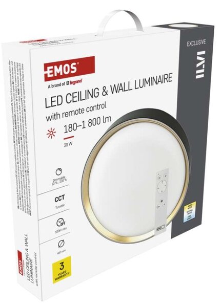 EMOS LED přisazené svítidlo ILVI, kruhové 30W, stmívání+CCT, černá+champagne
