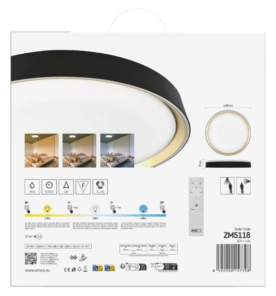 EMOS LED přisazené svítidlo ILVI, kruhové 30W, stmívání+CCT, černá+champagne