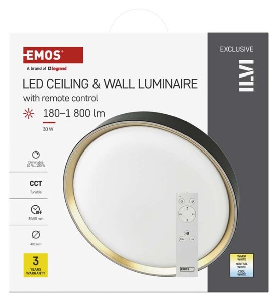 EMOS LED přisazené svítidlo ILVI, kruhové 30W, stmívání+CCT, černá+champagne