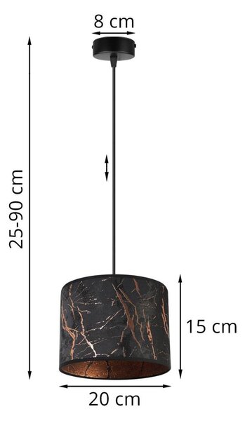 Závěsné svítidlo Werona 3, 1x černé textilní stínítko se vzorem, (fi 20cm), c