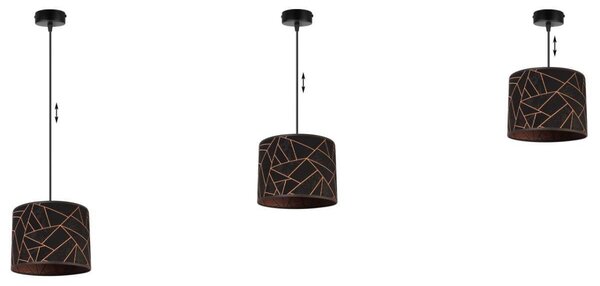 Závěsné svítidlo Werona 6, 1x černé textilní stínítko se vzorem, (fi 20cm), c