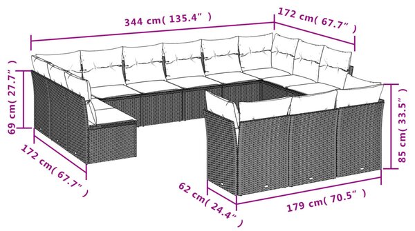 13dílná zahradní sedací souprava s poduškami béžová polyratan 3218448