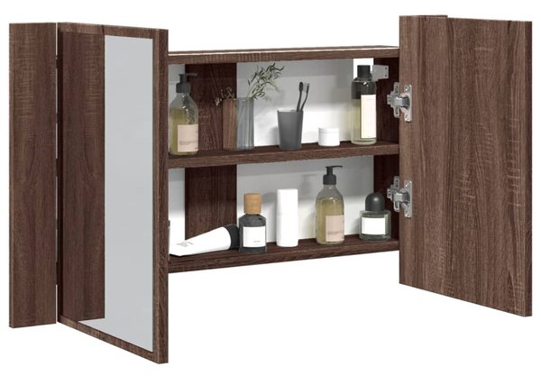 LED koupelnová skříňka se zrcadlem hnědý dub 80x12x45 cm akryl