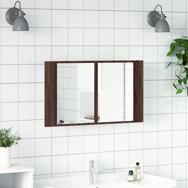 LED koupelnová skříňka se zrcadlem hnědý dub 80x12x45 cm akryl