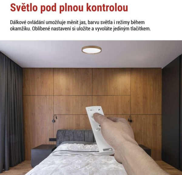 EMOS LED přisazené svítidlo ILVI, kruhové 30W, stmívání+CCT, dřevo