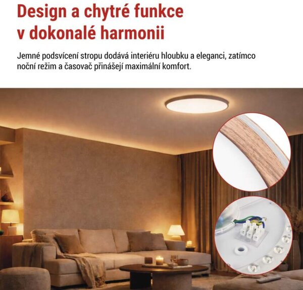 EMOS LED přisazené svítidlo ILVI, kruhové 30W, stmívání+CCT, dřevo