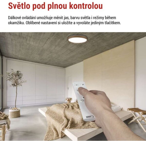 EMOS LED přisazené svítidlo ILVI, kruhové 45W, stmívání+CCT, dřevo