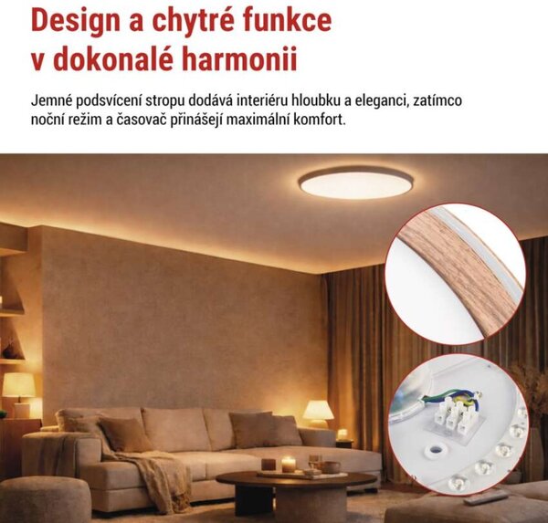 EMOS LED přisazené svítidlo ILVI, kruhové 45W, stmívání+CCT, dřevo